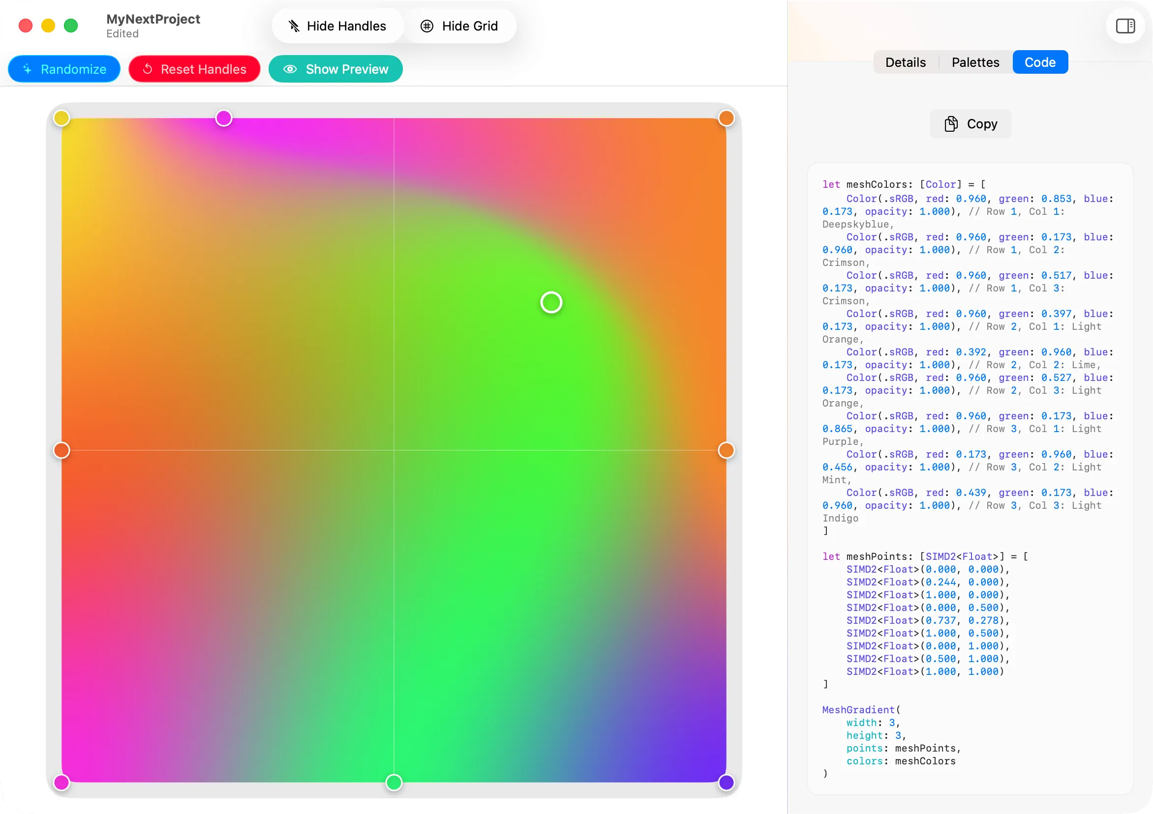 Mesh Gradient Creator SwiftUI export screenshot